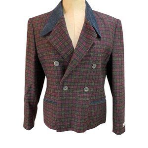 14 Andrea Viccaro Women's Wool Crop Blazer Suede‎ Collar Y2K Vintage